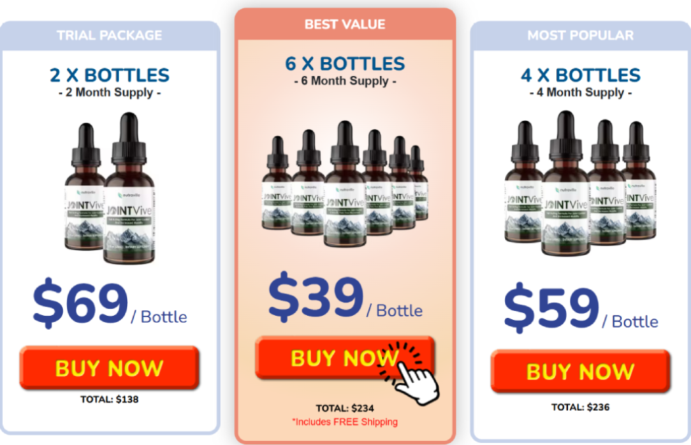 JointVive pricing options showing different supply packages for long term joint support use